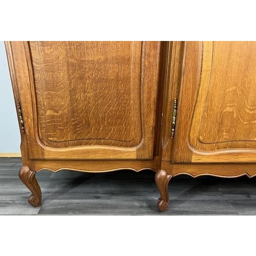 Wood Vintage French Louis XVI Style Carved Oak 4-Door Armoire For Sale - Image 7 of 9