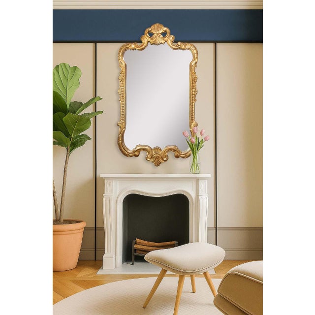 1960s French Baroque Style Gold Leaf Gilt Wood Mirror, 1950s For Sale - Image 5 of 9