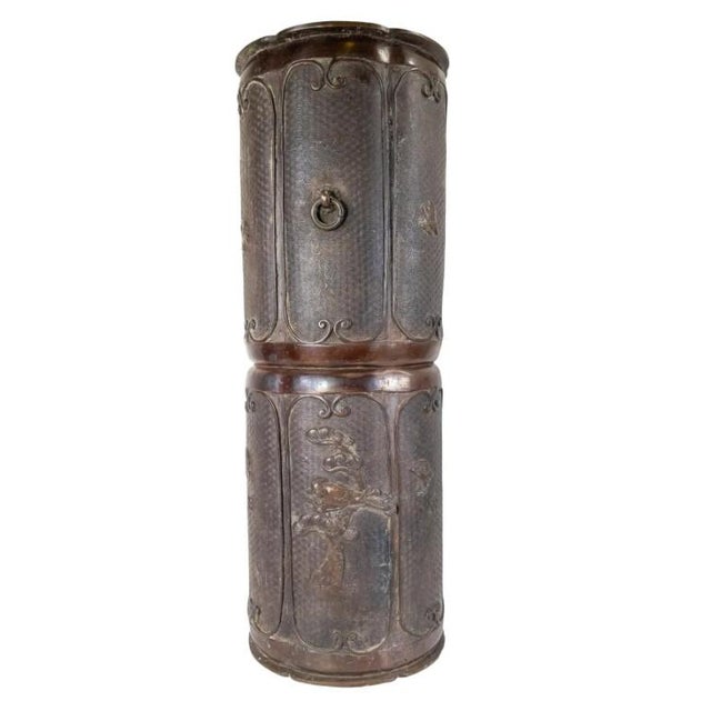 This great Japanese massive bronze floor vase for holding canes or umbrellas. The bronze is unusually large, and I've very...