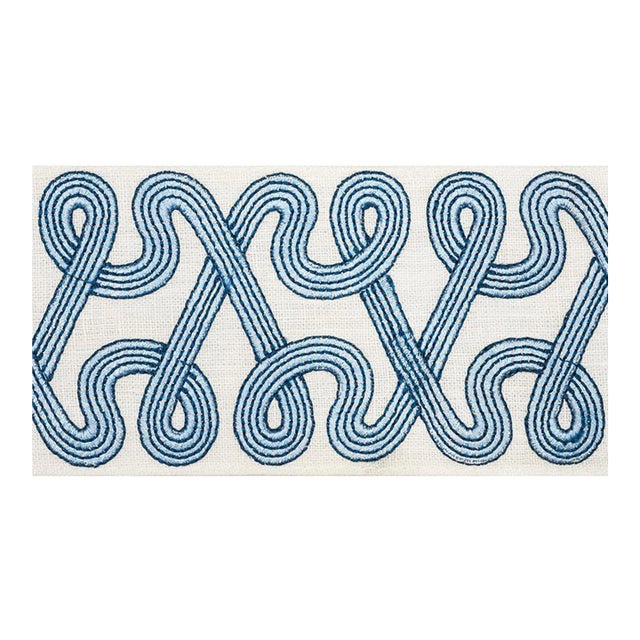 Sample - Schumacher Freeform Embroidered Tape in Sky For Sale