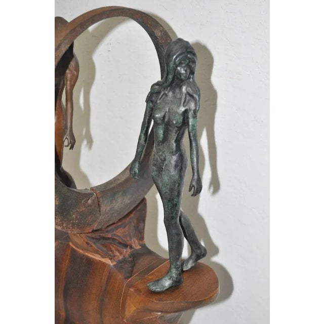 Vintage Figural Nude Bronze, Wrought Iron & Wood Sculpture C.1960s to 1970s For Sale - Image 4 of 6