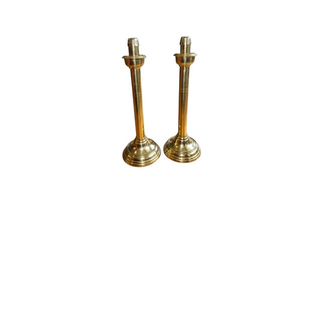 Brass Vintage Tall Brass Column Candlesticks, Pair Adjustable For Sale - Image 8 of 8