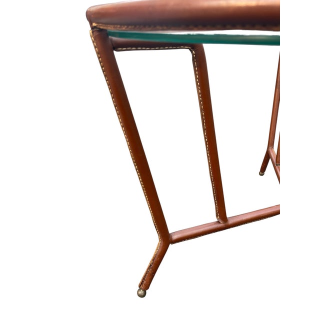 Stitched Leather Cocktail Table by Jacques Adnet, 1950s For Sale - Image 9 of 11