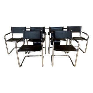 Set of 6 Matteo Grassi Mg5 Attributed Cantilevered Dining Chairs in Black Leather and Chrome, Italy, 1980s For Sale