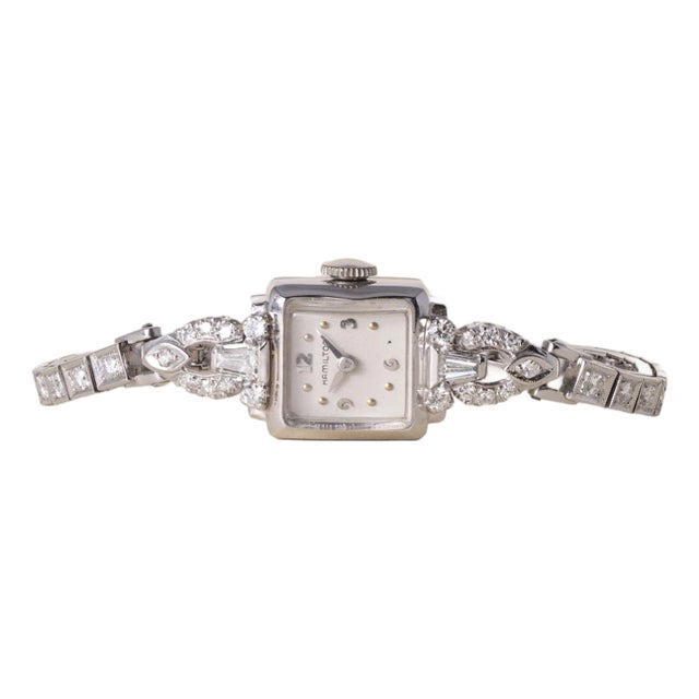 1920s Art Deco Hamilton 1.50 Carats Diamond Ladies Wristwatch 14k Gold For Sale