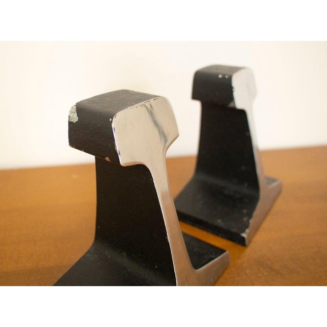 Vintage Mid-Century Modern Rail Bookends Nickel Plate Railroad Tie Aubock Ben Seibel - a Pair For Sale In Columbia, SC - Image 6 of 8