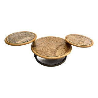 MCM Pencil Reed & Bamboo Three-Tier Swivel Coffee Table For Sale