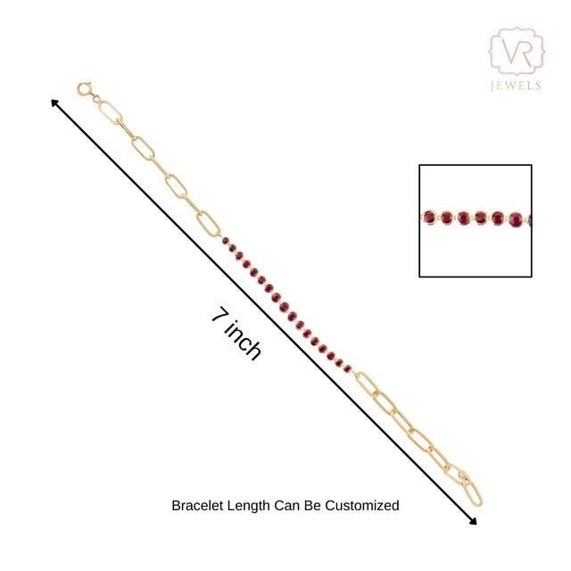 Bezel Set 1.16 Ct Round Ruby Pperclip Chain Contemporary Bracelet in 18k Yellow Gold For Sale - Image 9 of 14