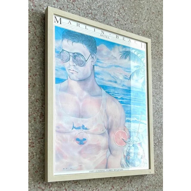 Late 20th Century Vintage Boho Marlin Beach Hotel Poster For Sale - Image 5 of 6