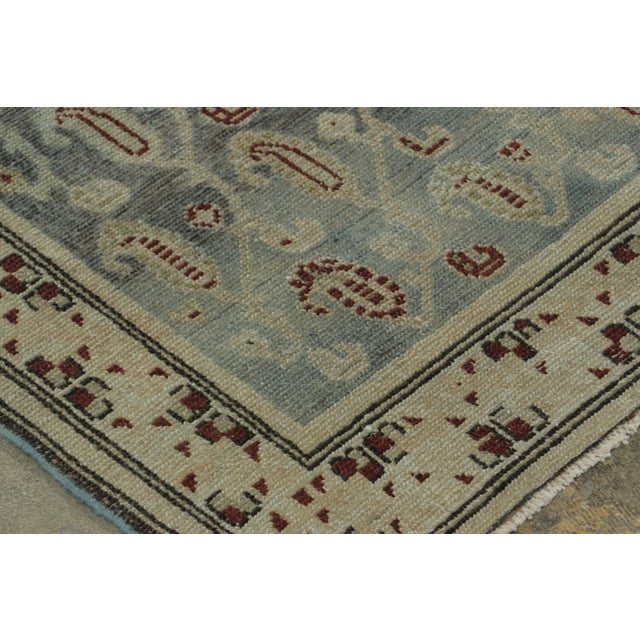 Textile Antique Distressed Malayer Runner With Paisley Grid in Green Hues - Rug & Kilim For Sale - Image 7 of 9