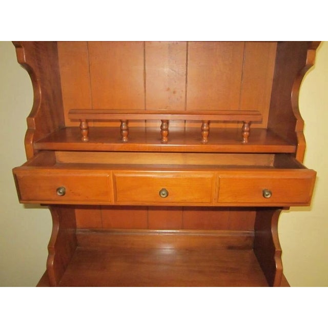 Vintage Antique 1960s Lift Top Maple Wood Desk With Hutch Attached Turned Legs For Sale - Image 4 of 8
