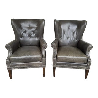 Pair of Hooker Furniture Faux-Leather Army-Green/Gray Maya Chairs For Sale