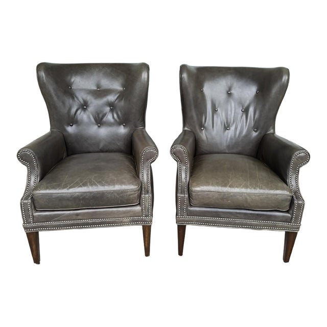 Pair of Hooker Furniture Faux-Leather Army-Green/Gray Maya Chairs For Sale