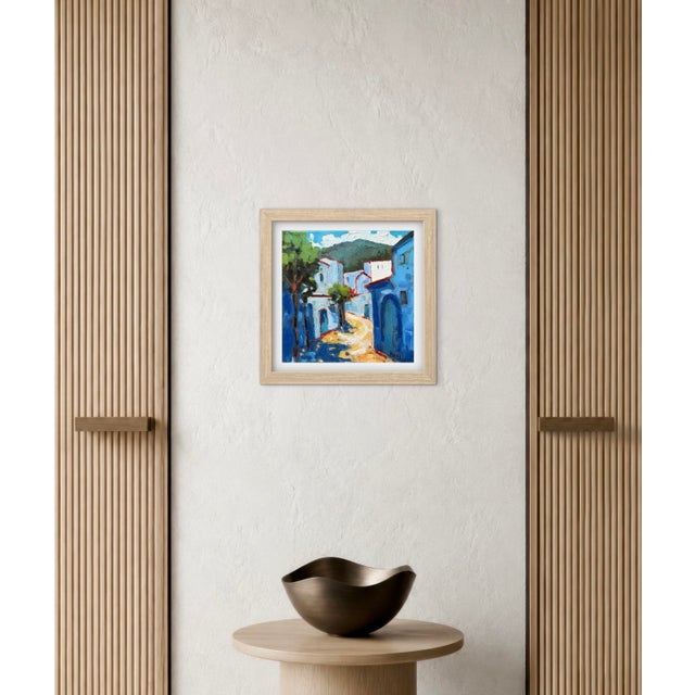 Quiet Places & Landscapes, Blue City Rhythms — Chefchaouen, Morocco Original oil painting by Lisa Haas, 12 x 12 unframed...