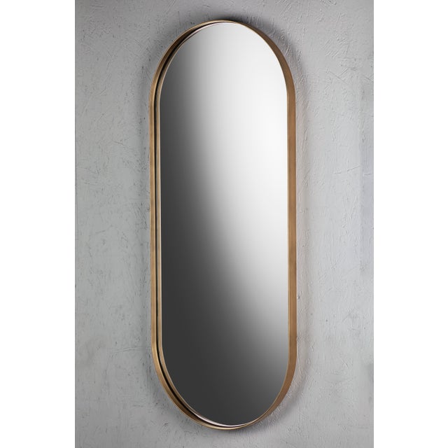 Contemporary Italian Oval Mizar Wall Mirror in Burnished Metal For Sale - Image 3 of 6