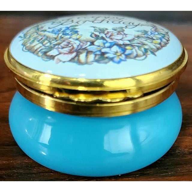 English Kingsley English Fine Enamel "Happy Birthday" Round Box For Sale - Image 3 of 10