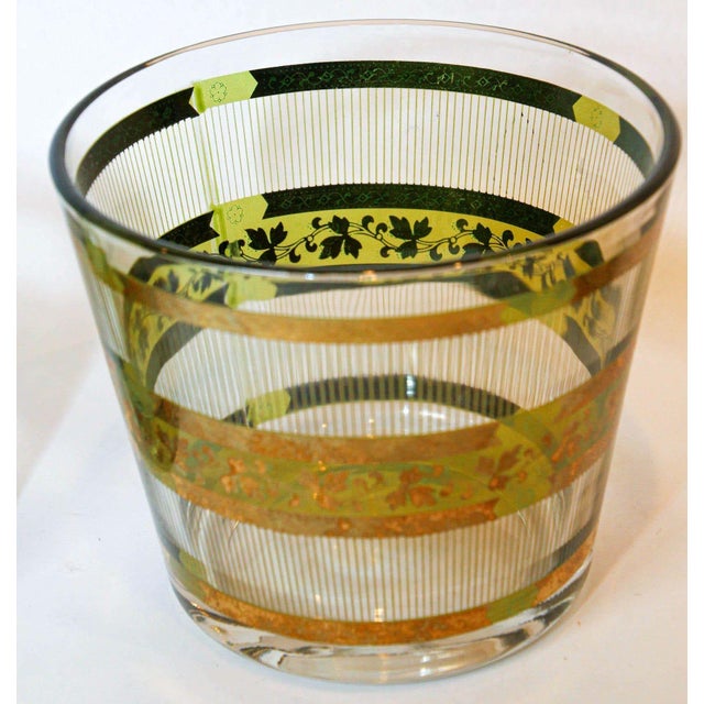Vintage Culver Barware Cocktail Set Green and Gold Rock Glasses and Ice Bucket For Sale - Image 12 of 17