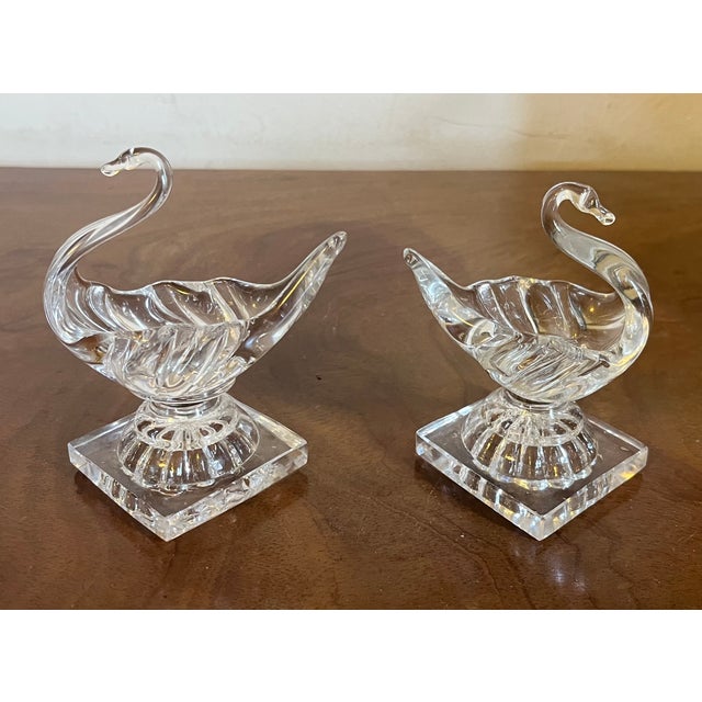 Antique 19th Century American Flint Glass Swan Form Open Salt Cellars With Lemon Squeeze Bases - A Pair For Sale - Image 10 of 14
