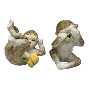Vintage Playful Monkey Salt and Pepper Hear / See No Evil