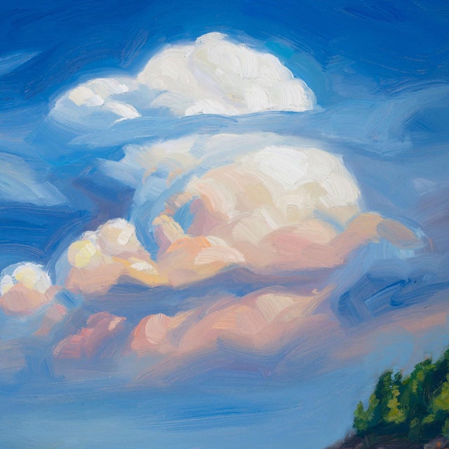 Presque Isle (Day 95) June 24, 2022 by Primary Hughes | Oil on masonite Landscape with clouds and rocks For Sale - Image 4 of 5