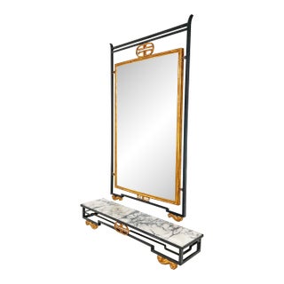 C. 1950s Palladio Italian Gilded Wall Mirror and Marble Top Console For Sale