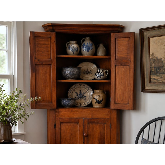 19th Century American Country Corner Cupboard in Cherry, Circa 1835 For Sale - Image 9 of 17