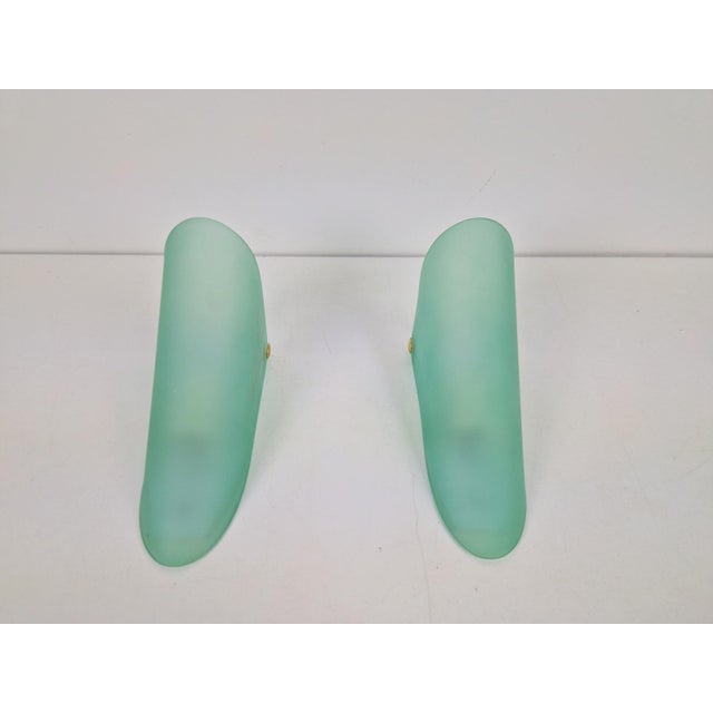 Contemporary Vintage Triangular Conical Wall Sconces in Green Frosted Glass from Lumal-It, 1990s, Set of 2 For Sale - Image 3 of 16