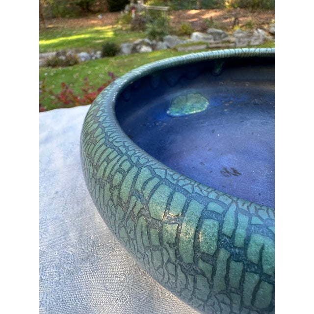 1910s Arts & Crafts Hampshire Pottery Blue & Green Matte "Peacock" Glaze Bulb Bowl For Sale - Image 15 of 17