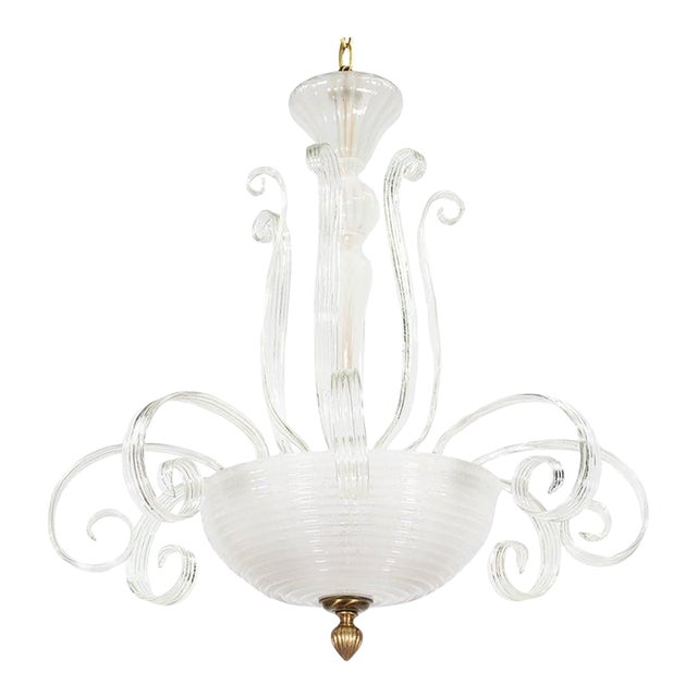 Mid‑Century Italian Martinuzzi-Inspired Pulegoso and Lattimo Murano Chandelier For Sale