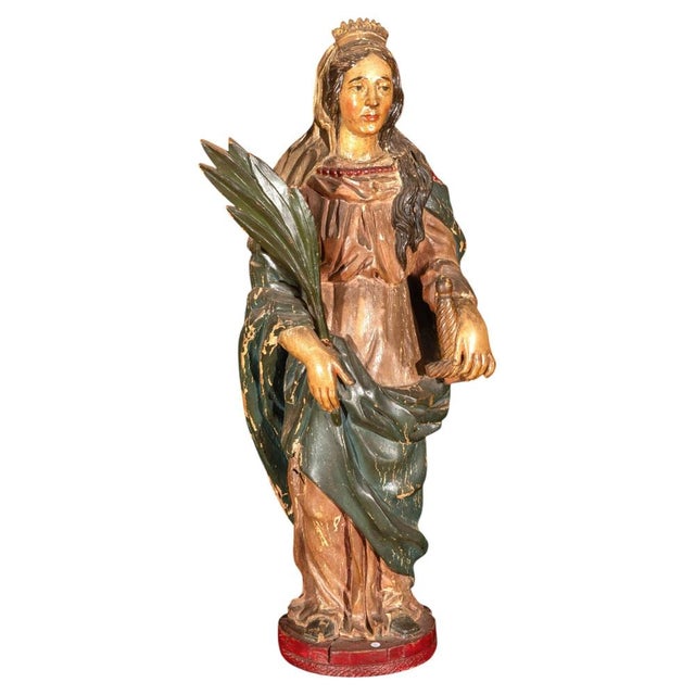 Spanish Artist, Figure of Saint Catherine, 18th Century, Polychrome Wood For Sale - Image 9 of 9