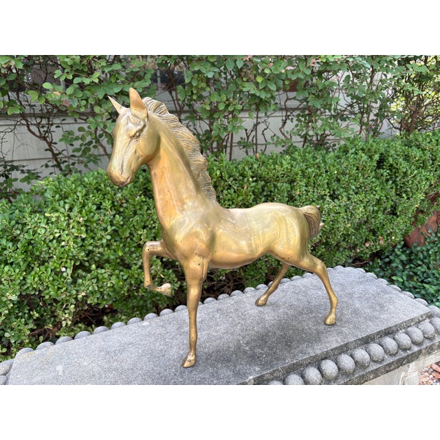 1960s Large Hollywood Regency Brass Horse Sculpture For Sale - Image 4 of 10