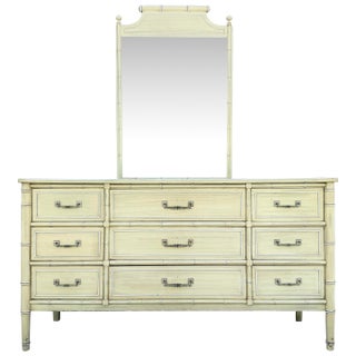 Vintage Coastal Faux Bamboo Bali Hai Dresser With Mirror by Henry Link For Sale