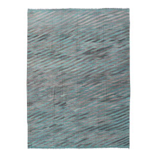 2020s Modern Afghan Hand-Woven Kilim in Wool With Sub-Geometric Slanted Stripe Design For Sale