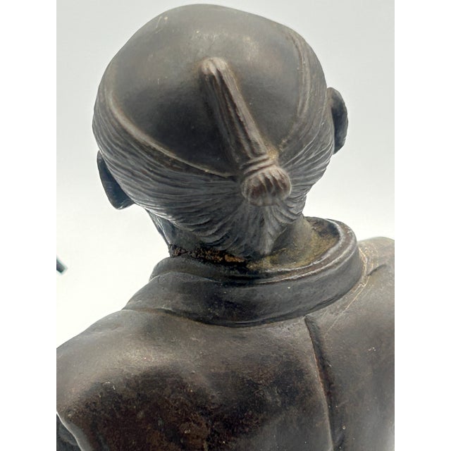 Japanese Meiji Bronze Okimono Seated Pipe Smoker, Signed Toko, C. 1890 For Sale - Image 10 of 17