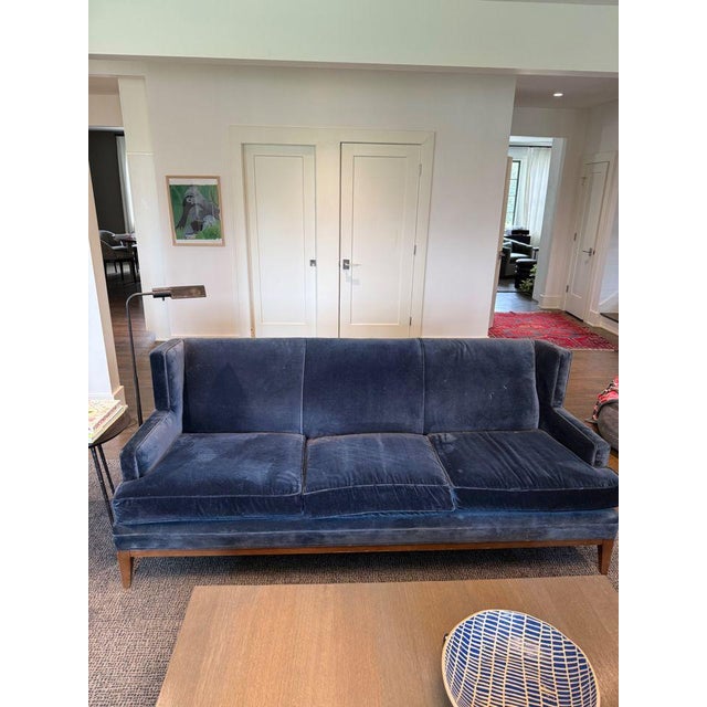 Modern Navy Velvet Sofa by Mitchell Gold For Sale - Image 3 of 9
