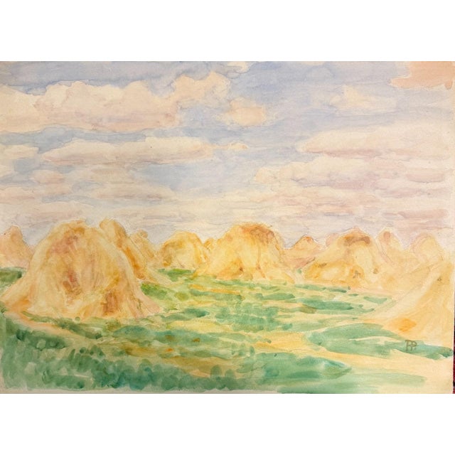 Blue Heinrich Pforr, Haystacks at Knüll Field Landscape Harvest Time, 1890s, Watercolor For Sale - Image 8 of 12