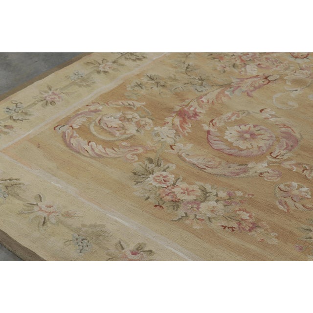 Textile Rug & Kilim’s Aubusson Style Rug in Light Gold and Cream With Floral Medallion For Sale - Image 7 of 9