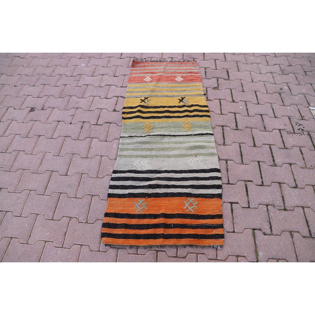1960s Rustic Style Handmade Stripe Design Oushak Kilim Rug For Sale - Image 11 of 11