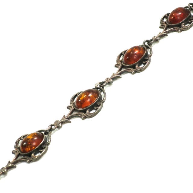 1900 - 1909 Antique Edwardian Sterling Amber Bracelet 1900s For Sale - Image 5 of 8