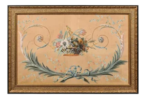 1790s French Directoire Period Floral Painted Panel in Gilded Frame