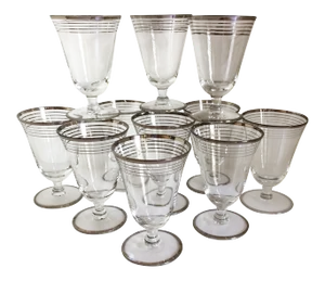 Vintage Multi Platinum Rim Crystal Cocktail Glasses - Set of 11