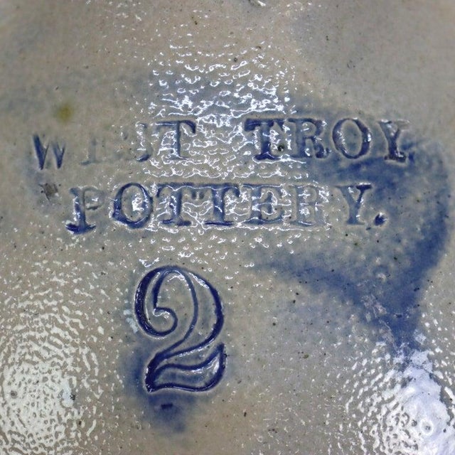 West Troy Pottery Salt Glazed Stoneware Jug With Bird Signed C1870 For Sale - Image 11 of 12