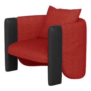 Modern Sunset Armchair in Red Fabric and Black Stained Ash by Javier Gomez For Sale