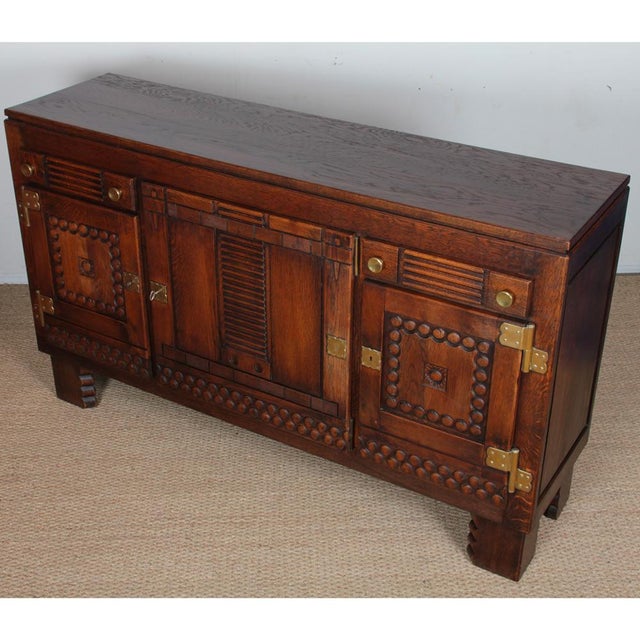Oak and Brass Sideboard in the style of Charles Dudouyt, 1940 For Sale - Image 11 of 12