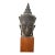 Vintage Bronze Crowned Buddha Head in Thai Ayutthaya Style. Wood Base Sculpture For Sale
