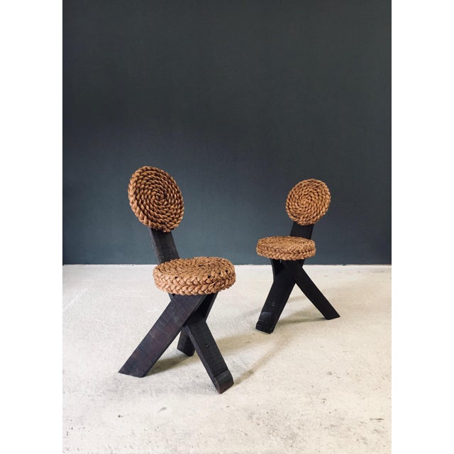 Vintage Midcentury French Mediterranean Design Tripod Side Chair set of 2 by Adrien Audoux & Frida Minet. Made in the...