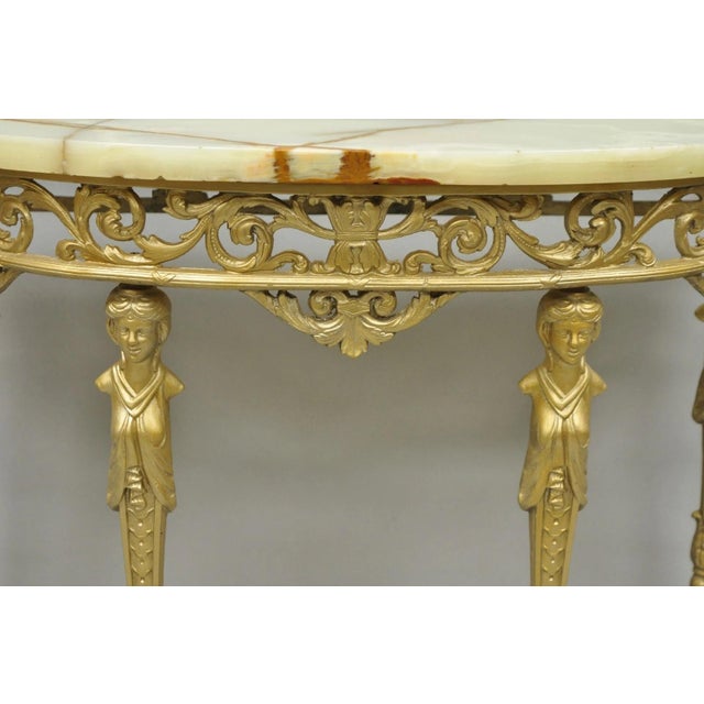 Gothic Antique Gothic Revival Oscar Bach Style Figural Bronze & Onyx Gold Console Table For Sale - Image 3 of 16