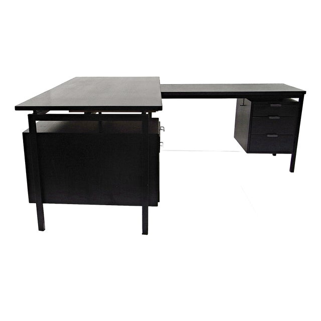 Writing Desk with Typewriter Desk in Black Stained Oak by Herbert Hirche for Christian Holzäpfel KG, Germany, 1960s For Sale