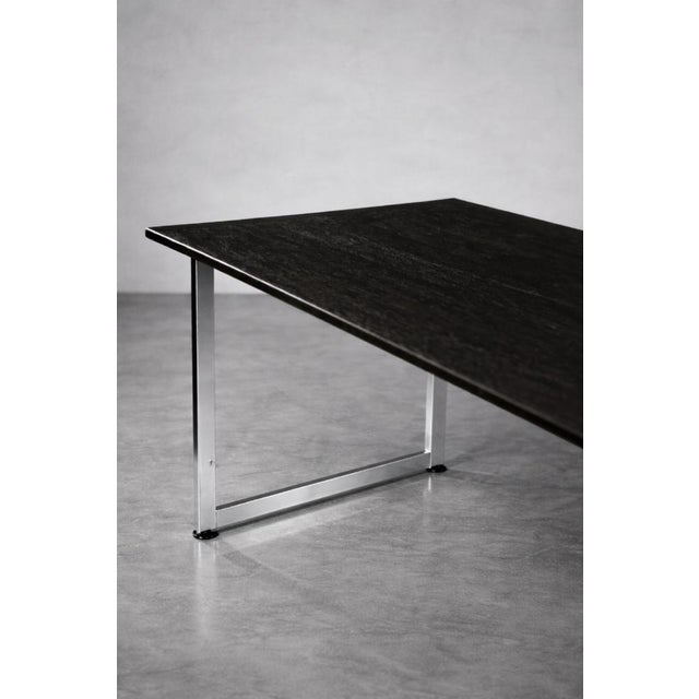 Wood Vintage Danish Black Oak Desk with Chrome Base, 1970s For Sale - Image 7 of 18