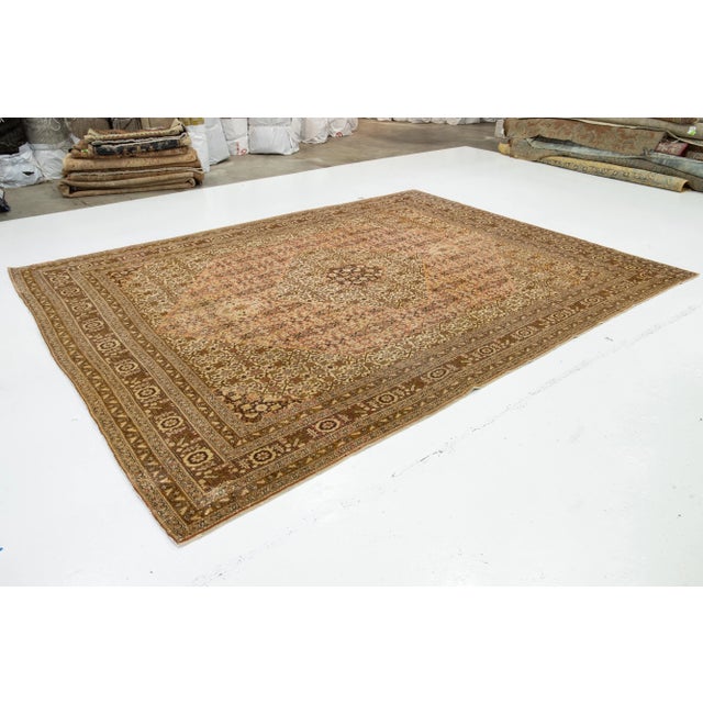 1900s Handmade Persian Tabriz Wool Rug in Beige With Allover Design For Sale - Image 4 of 10
